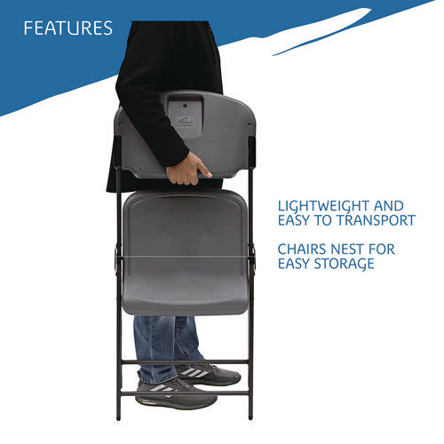 Image of Iceberg Rough n Ready Commercial Folding Chair, Supports Up to 350 lb, 15.25" Seat Height, Charcoal Seat, Charcoal Back, Silver Base