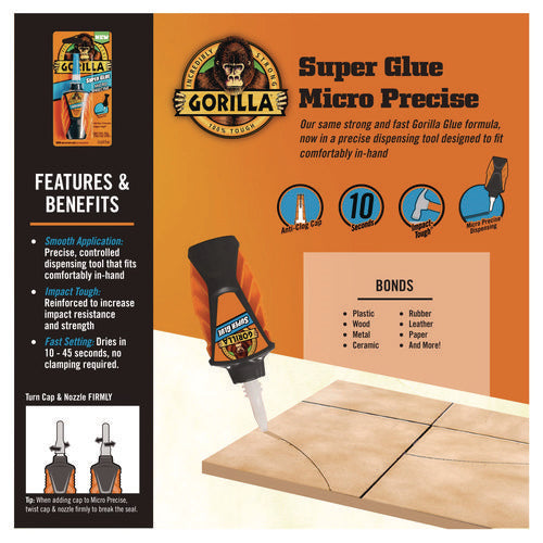 Image of Gorilla® Super Glue Micro Precise, 0.18 Oz, Dries Clear