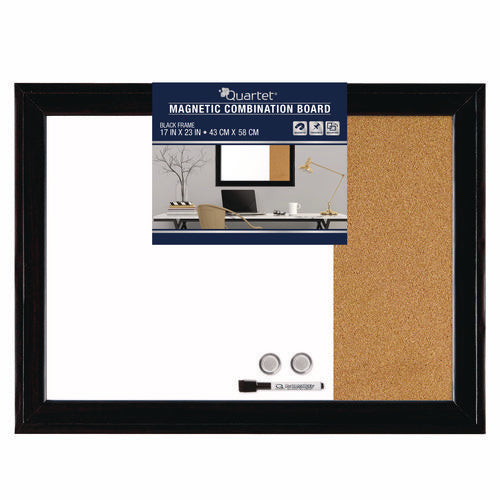 Image of Quartet® Home Decor Combo Magnetic Dry Erase/Bulletin Board, 23" x 17", Tan/White Surface, Black Wood Frame