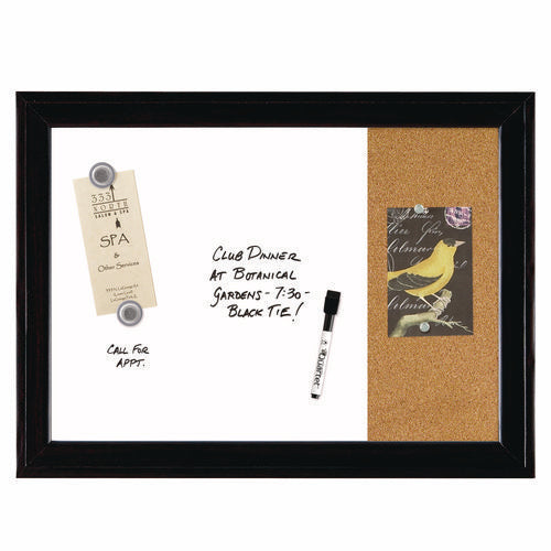 Image of Quartet® Home Decor Combo Magnetic Dry Erase/Bulletin Board, 23" x 17", Tan/White Surface, Black Wood Frame
