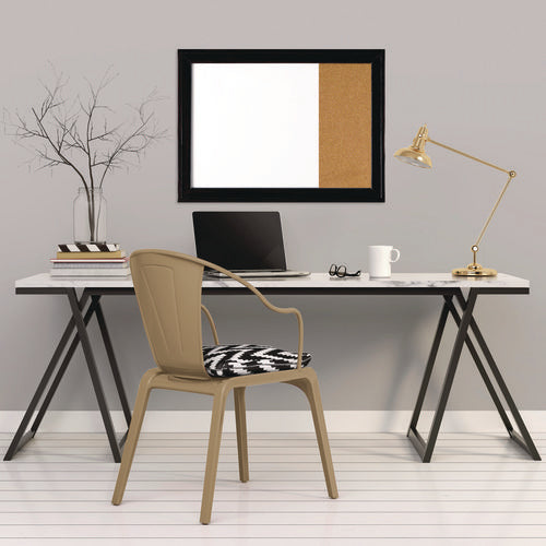 Image of Quartet® Home Decor Combo Magnetic Dry Erase/Bulletin Board, 23" x 17", Tan/White Surface, Black Wood Frame