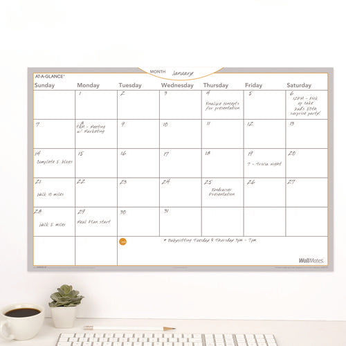 Image of AT-A-GLANCE® Wallmates Self-Adhesive Dry Erase Monthly Planning Surfaces, 18 X 12, White/gray/orange Sheets, Undated
