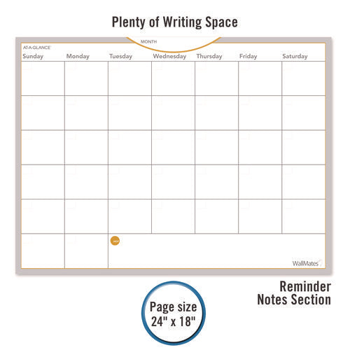 Image of AT-A-GLANCE® Wallmates Self-Adhesive Dry Erase Monthly Planning Surfaces, 24 X 18, White/gray/orange Sheets, Undated