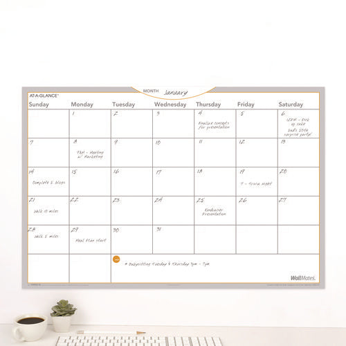 Image of AT-A-GLANCE® Wallmates Self-Adhesive Dry Erase Monthly Planning Surfaces, 36 X 24, White/gray/orange Sheets, Undated