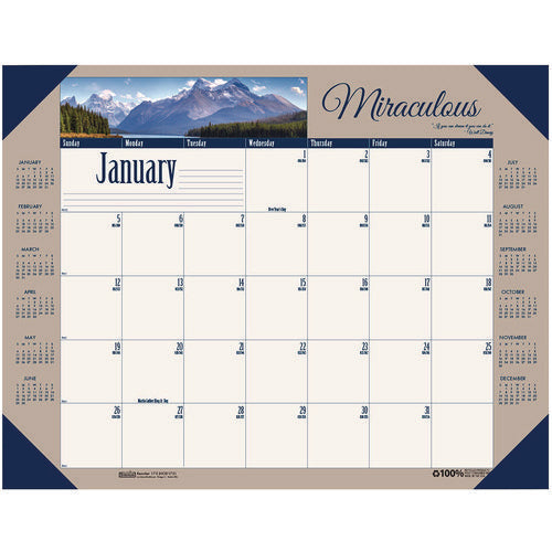 Image of House of Doolittle Earthscapes Recycled Monthly Desk Pad Calendar, Motivational Photos, 22 x 17, Blue Binding/Corners, 12-Month (Jan-Dec): 2025