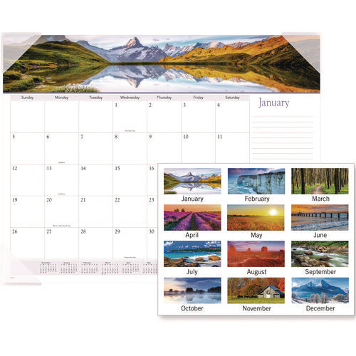 Image of AT-A-GLANCE® Landscape Panoramic Desk Pad, Landscapes Photography, 22 x 17, White Sheets, Clear Corners, 12-Month (Jan to Dec): 2025