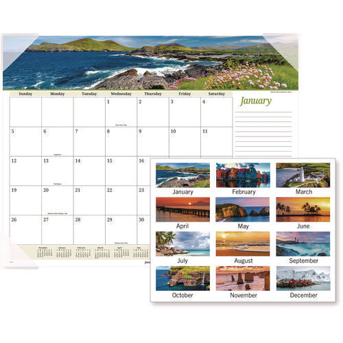 Image of AT-A-GLANCE® Seascape Panoramic Desk Pad, Seascape Panoramic Photography, 22 x 17, White Sheets, Clear Corners, 12-Month (Jan-Dec): 2025