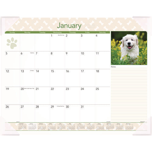 Image of AT-A-GLANCE® Puppies Monthly Desk Pad Calendar, Puppies Photography, 22 x 17, White Sheets, Clear Corners, 12-Month (Jan to Dec): 2025