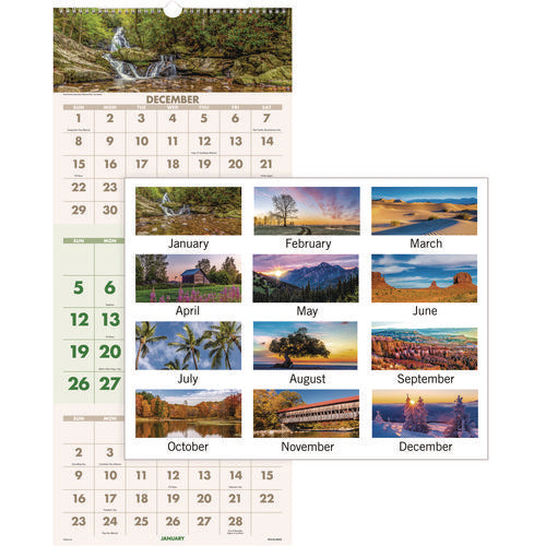 Image of AT-A-GLANCE® Scenic Three-Month Wall Calendar, Landscape Photography, 12 x 27, White Sheets, 14-Month: Dec 2024 to Jan 2026