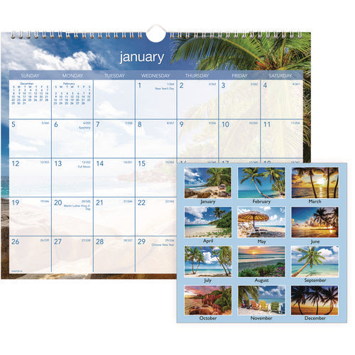 Image of AT-A-GLANCE® Tropical Escape Wall Calendar, Tropical Escape Photography, 15 x 12, Pale Blue/Multicolor Sheets, 12-Month (Jan to Dec): 2025