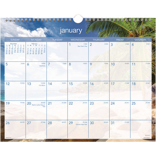 Image of AT-A-GLANCE® Tropical Escape Wall Calendar, Tropical Escape Photography, 15 x 12, Pale Blue/Multicolor Sheets, 12-Month (Jan to Dec): 2025