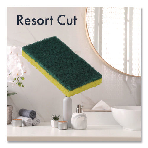 Image of Americo® Resort Cut Scrub Sponge, Medium Duty, 6.25 x 3.18, Green/Yellow, 40/Carton