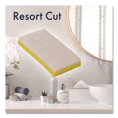 Image of Americo® Resort Cut Scrub Sponge, Light Duty, 6.25 x 3.18, White/Yellow, 40/Carton