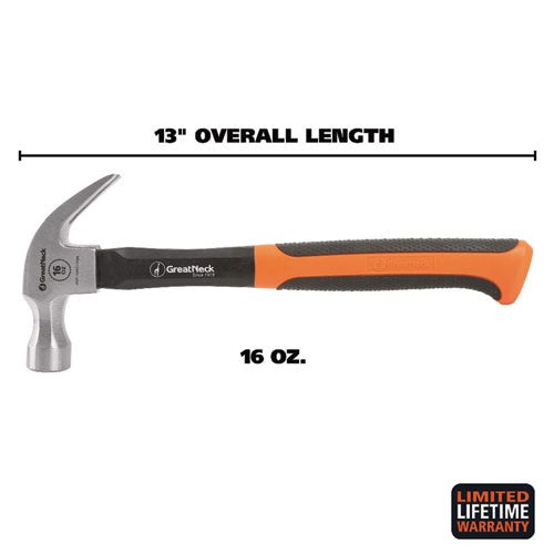 Image of Great Neck® 16 oz Claw Hammer with High-Visibility Orange Fiberglass Handle