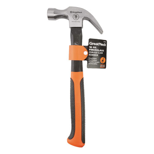 Image of Great Neck® 16 oz Claw Hammer with High-Visibility Orange Fiberglass Handle