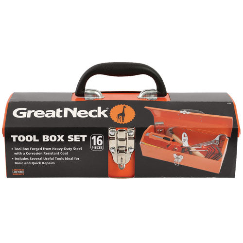 Image of Great Neck® 16-Piece Light-Duty Office Tool Kit, Metal Box, Red