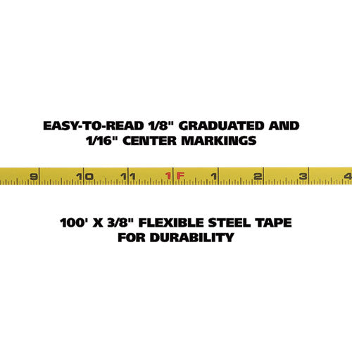 Image of Great Neck® English Rule Measuring Tape, 0.38" x 100 ft, Steel, Yellow