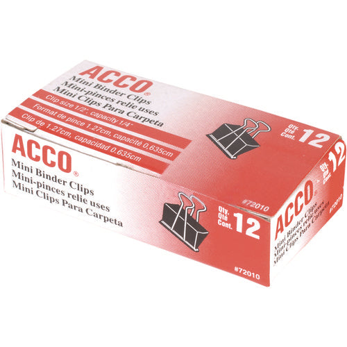 Image of ACCO Binder Clips, Mini, Black/silver, Dozen