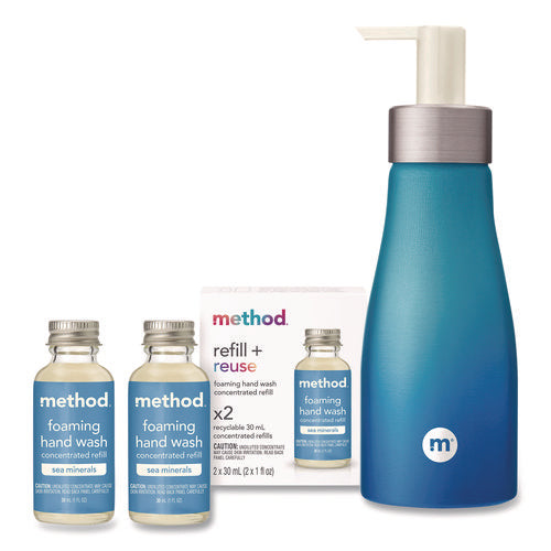 Image of Method® Refill + Reuse Foaming Hand Soap Refill Kit, Sea Minerals, (2) 1 oz Refill Bottles, 10 oz Dispenser Bottle
