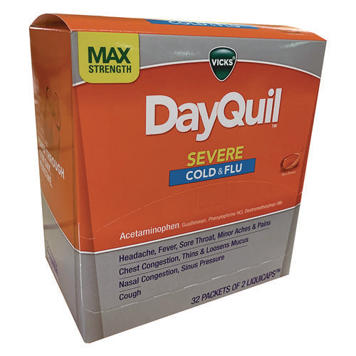 Image of DayQuil® Severe Cold and Flu Relief LiquiCaps, 2 LiquiCaps/Packet, 32 Packets/Box