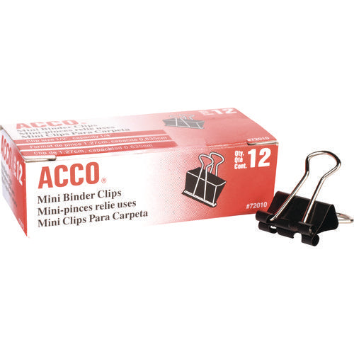 Image of ACCO Binder Clips, Mini, Black/silver, Dozen