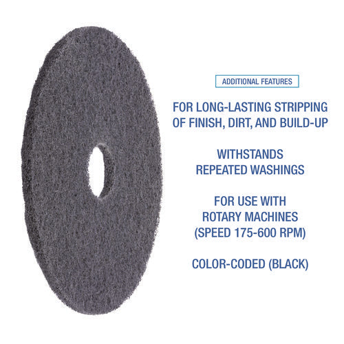 Image of Boardwalk® High Performance Stripping Floor Pads, 19" Diameter, Black, 5/carton