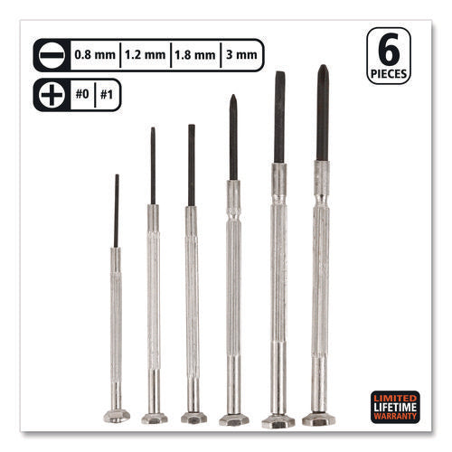 Image of Great Neck® Precision Screwdriver Set, Six-Piece, Phillips/Slotted, Assorted Lengths, Polished Steel Handles