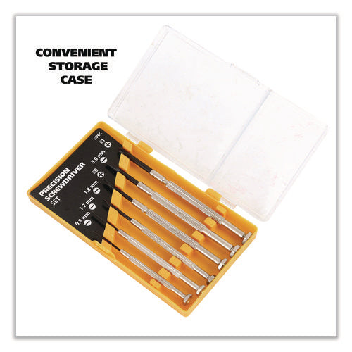 Image of Great Neck® Precision Screwdriver Set, Six-Piece, Phillips/Slotted, Assorted Lengths, Polished Steel Handles