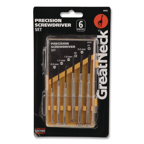 Image of Great Neck® Precision Screwdriver Set, Six-Piece, Phillips/Slotted, Assorted Lengths, Polished Steel Handles