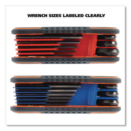 Image of Great Neck® Hex Key Fold-Up Tool Set, Two-Piece, Metric/SAE, Black-Oxide/Blue (SAE), Black-Oxide/Red (Metric)