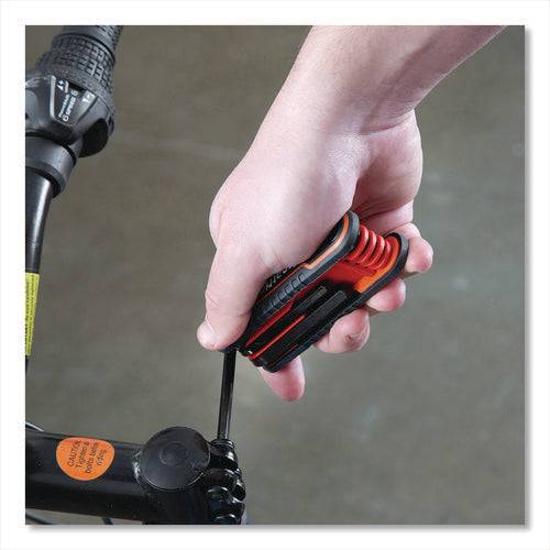 Image of Great Neck® Hex Key Fold-Up Tool Set, Two-Piece, Metric/SAE, Black-Oxide/Blue (SAE), Black-Oxide/Red (Metric)