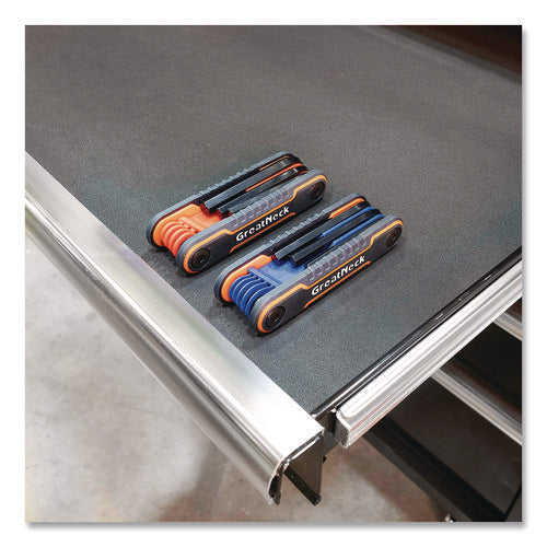 Image of Great Neck® Hex Key Fold-Up Tool Set, Two-Piece, Metric/SAE, Black-Oxide/Blue (SAE), Black-Oxide/Red (Metric)