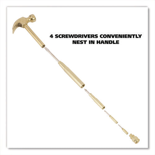 Image of Great Neck® 5-in-1 Carpenter's Hammer with Nesting Handle Containing Four Screwdrivers, 6.5" Long Gold Handle