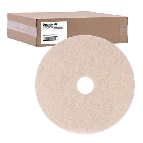 Image of Boardwalk® Natural Hog Hair Burnishing Floor Pads, 19" Diameter, Tan, 5/carton