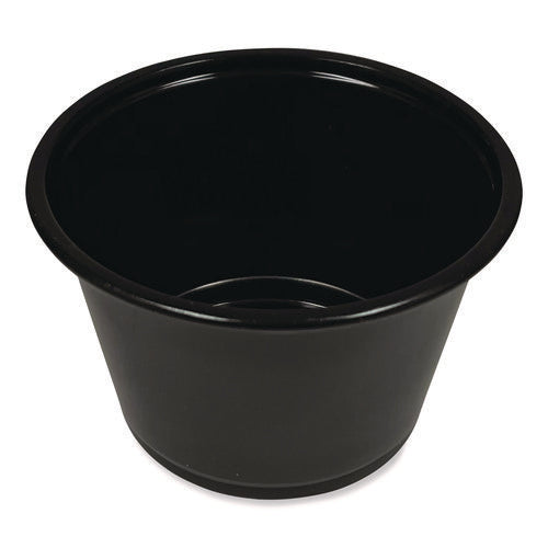 Image of Boardwalk® Souffle/Portion Cups, 4 oz, Plastic, Black, 2,500/Carton