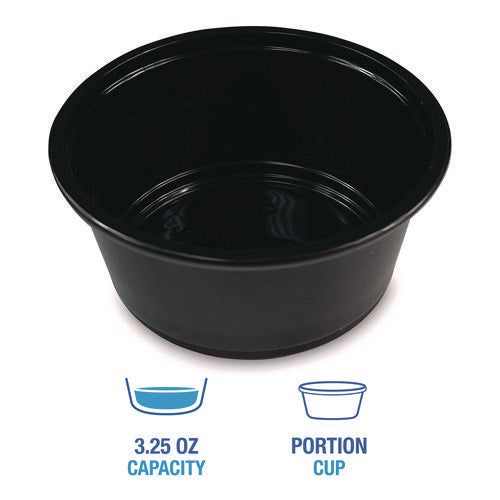 Image of Boardwalk® Souffle/Portion Cups, 3.25 oz, Plastic, Black, 2,500/Carton