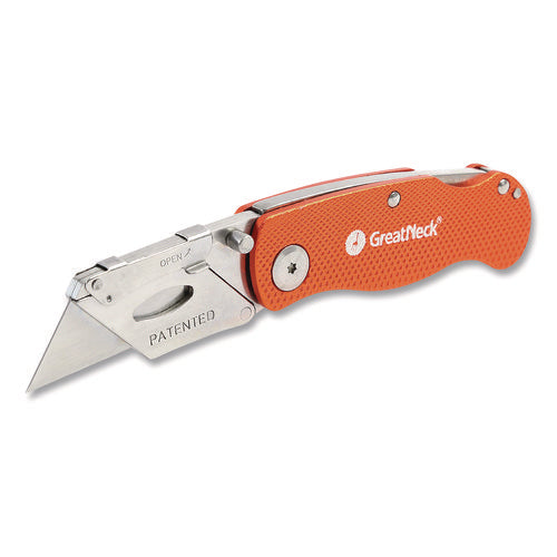 Image of Great Neck® Quick Change Lock Back Utility Knife, 3.5" Aluminum Handle, Orange