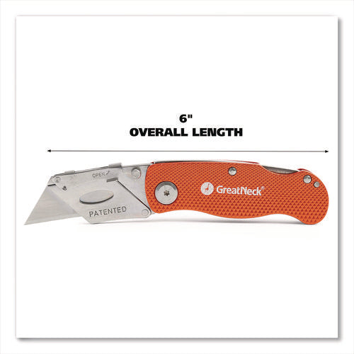 Image of Great Neck® Quick Change Lock Back Utility Knife, 3.5" Aluminum Handle, Orange