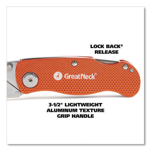 Image of Great Neck® Quick Change Lock Back Utility Knife, 3.5" Aluminum Handle, Orange