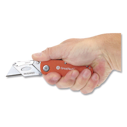 Image of Great Neck® Quick Change Lock Back Utility Knife, 3.5" Aluminum Handle, Orange