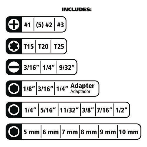Image of Great Neck® Ratcheting Screw/Nut Driver Set, 34-Piece, Hex/Phillips/Slotted/Star Bits, Metric/SAE Sockets, 8" Long, Yellow/Black Handle