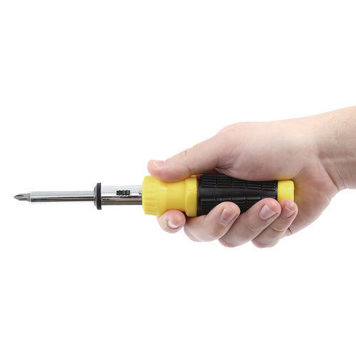 Image of Great Neck® Ratcheting Screw/Nut Driver Set, 34-Piece, Hex/Phillips/Slotted/Star Bits, Metric/SAE Sockets, 8" Long, Yellow/Black Handle