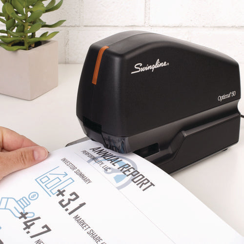 Image of Swingline® Optima 50 Electric Stapler, 50-Sheet Capacity, Black/Orange