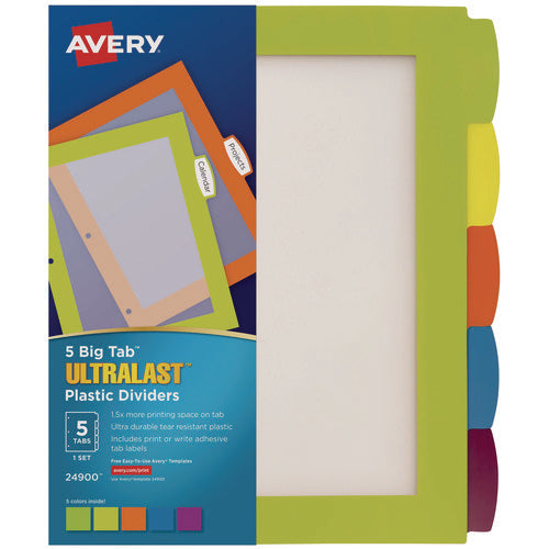 Image of Avery® Big Tab Ultralast Plastic Dividers, 5-Tab, 11 X 8.5, Assorted, 1 Set