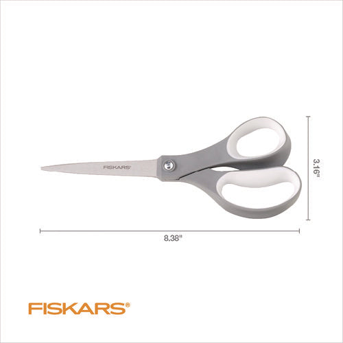 Image of Fiskars® Contoured Performance Scissors, 8" Long, 3.13" Cut Length, Straight Gray Softgrip Handle