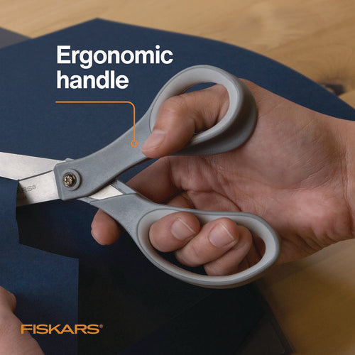 Image of Fiskars® Contoured Performance Scissors, 8" Long, 3.13" Cut Length, Straight Gray Softgrip Handle