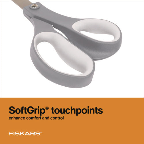 Image of Fiskars® Contoured Performance Scissors, 8" Long, 3.13" Cut Length, Straight Gray Softgrip Handle