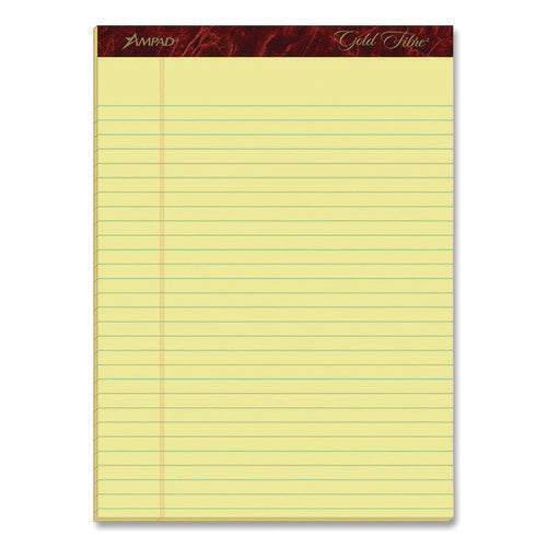 Image of Ampad® Gold Fibre Writing Pads, Wide/legal Rule, 50 Canary-Yellow 8.5 X 11.75 Sheets, 4/pack