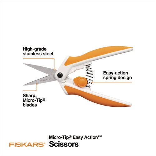 Image of Fiskars® Micro-Tip Easy Action Scissors, 6.1" Long, 1.75" Cut Length, Orange/White Handle