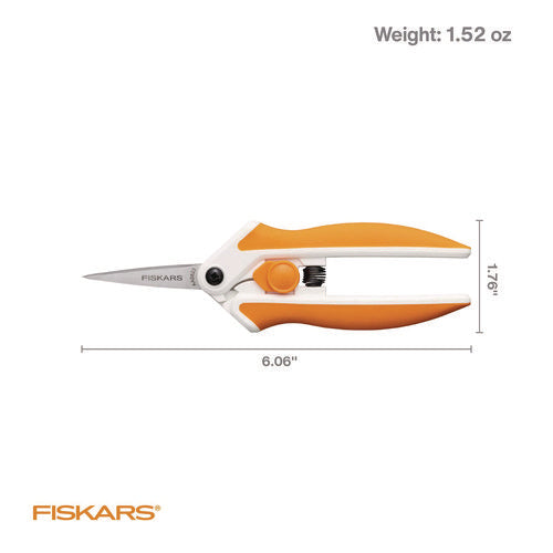 Image of Fiskars® Micro-Tip Easy Action Scissors, 6.1" Long, 1.75" Cut Length, Orange/White Handle
